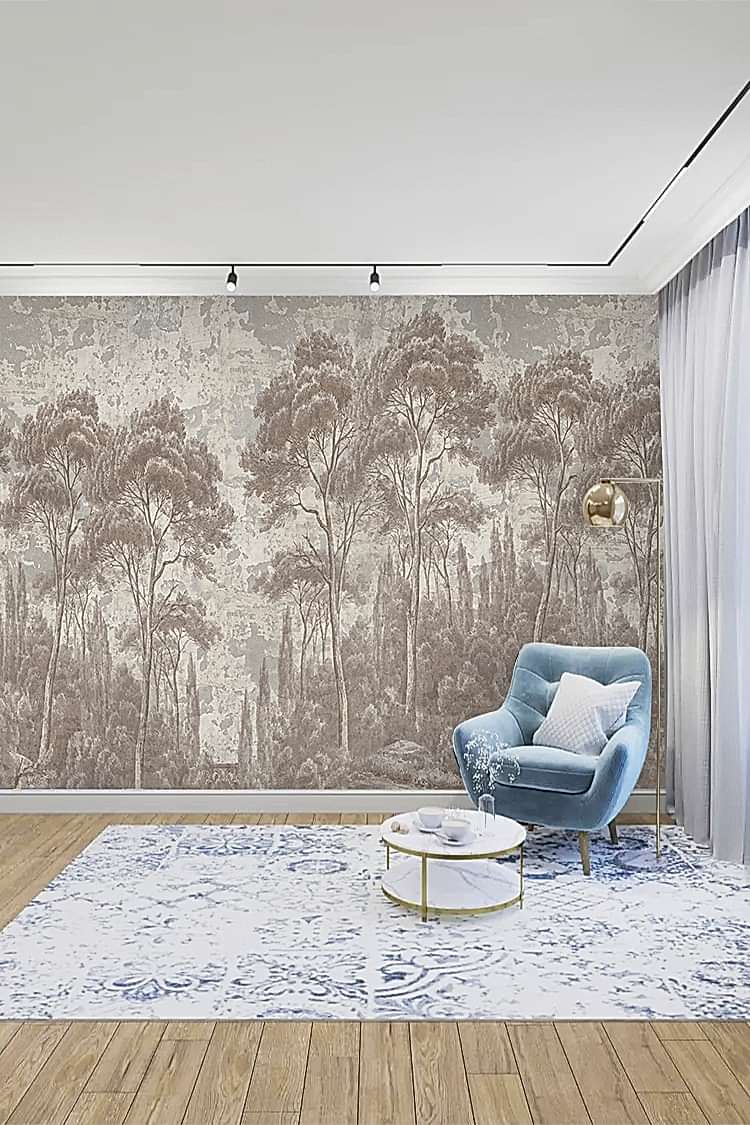 Bej Kahverengi Orman Desenli Duvar Kağıdı - Görsel 3