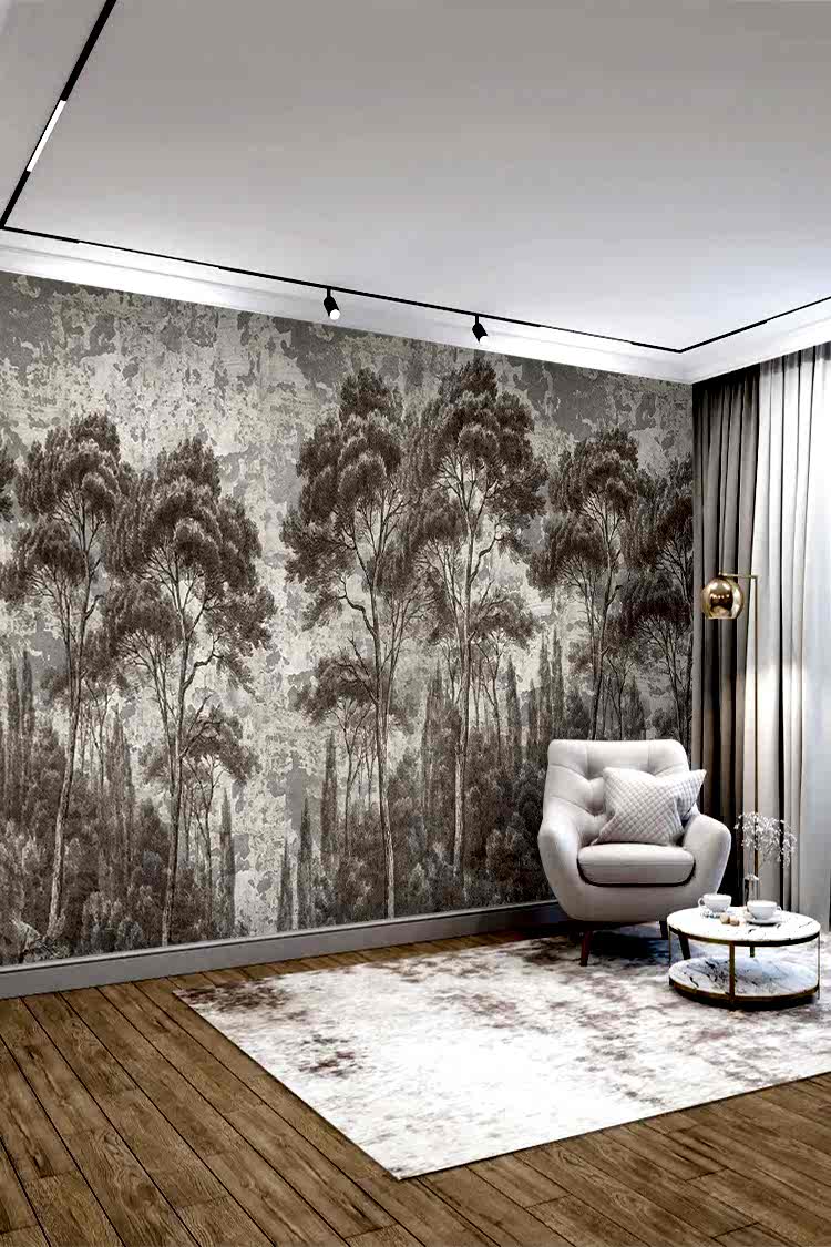 Bej Kahverengi Orman Desenli Duvar Kağıdı - Görsel 4