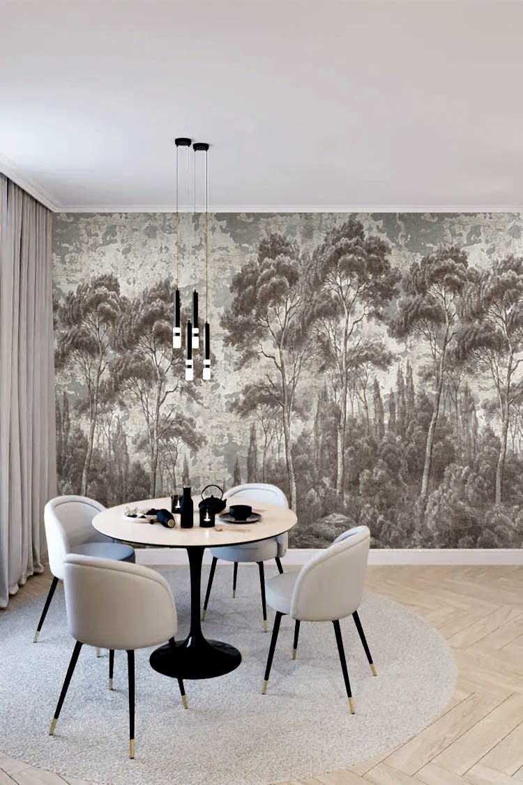 Bej Kahverengi Orman Desenli Duvar Kağıdı - Görsel 5