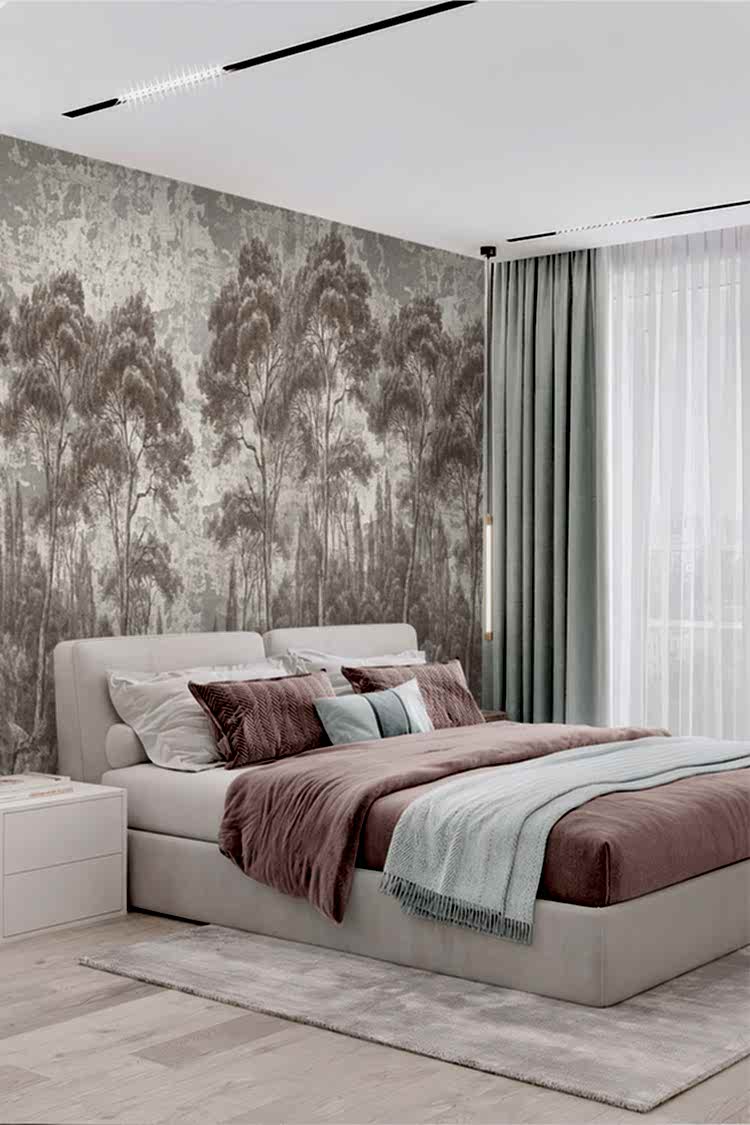 Bej Kahverengi Orman Desenli Duvar Kağıdı - Görsel 6