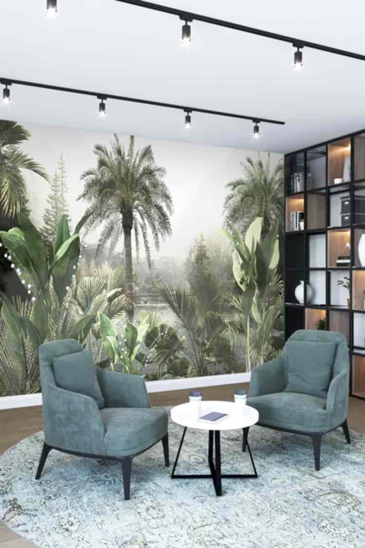 Tropikal Palmiyeler ve Yeşil Bitkilerle Doğa Manzaralı Duvar Kağıdı - Görsel 2