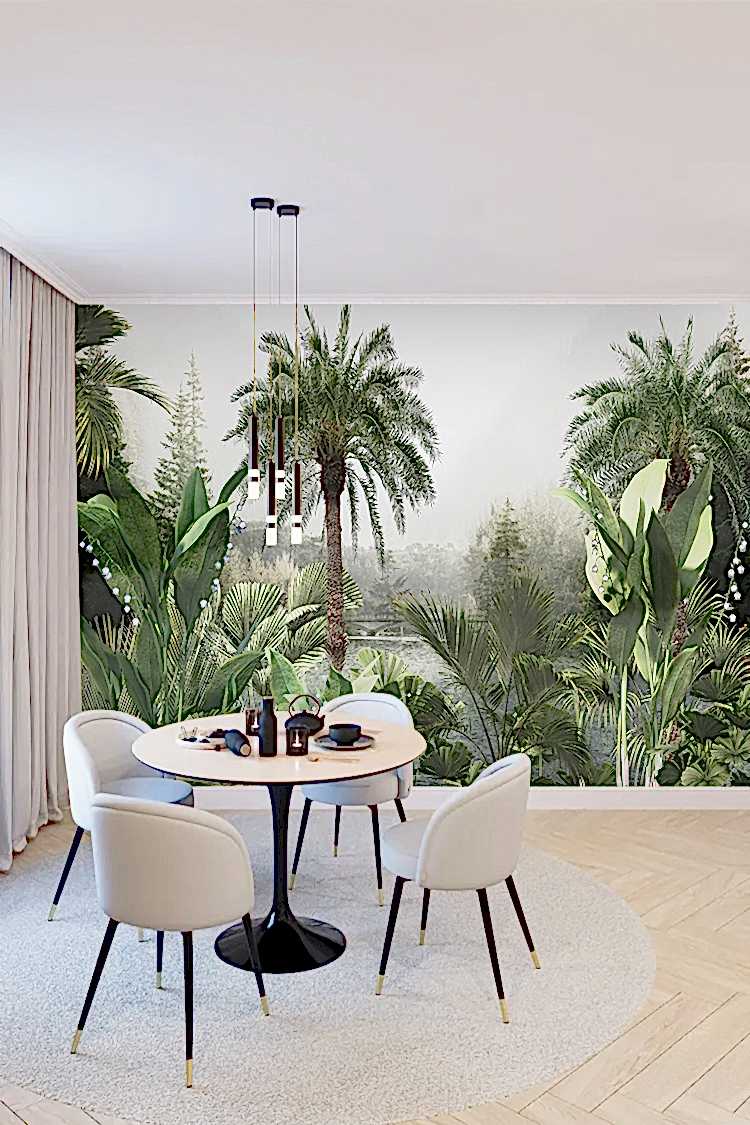Tropikal Palmiyeler ve Yeşil Bitkilerle Doğa Manzaralı Duvar Kağıdı - Görsel 4