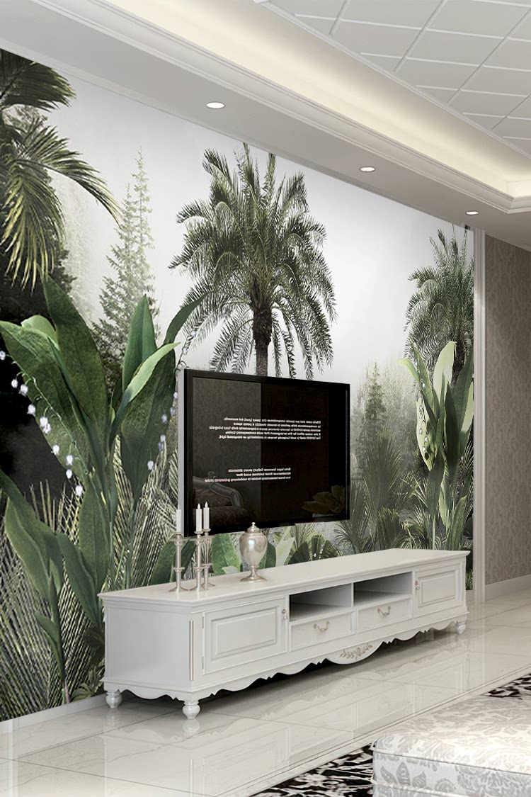 Tropikal Palmiyeler ve Yeşil Bitkilerle Doğa Manzaralı Duvar Kağıdı - Görsel 6