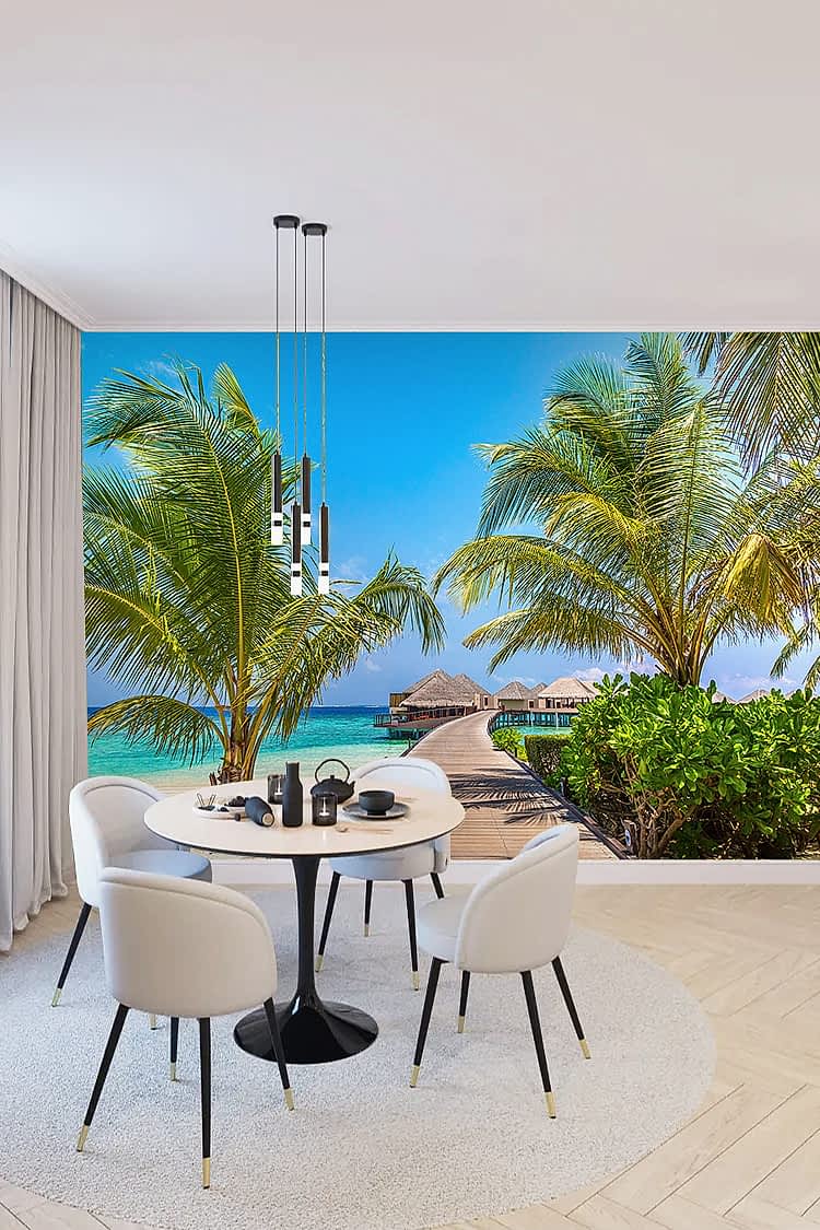 Tropikal Plaj ve Yürüyüş Yolu Manzaralı Duvar Kağıdı - Görsel 3