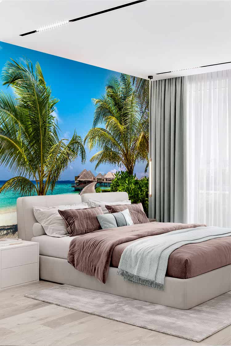 Tropikal Plaj ve Yürüyüş Yolu Manzaralı Duvar Kağıdı