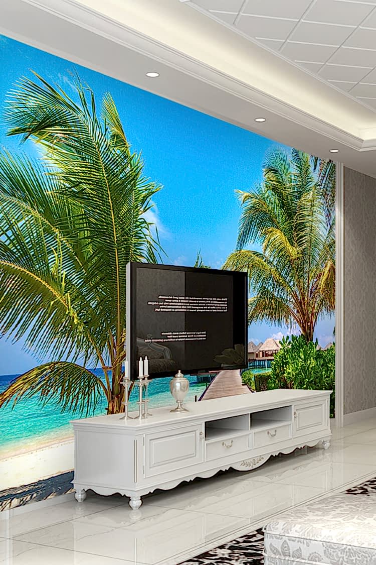 Tropikal Plaj ve Yürüyüş Yolu Manzaralı Duvar Kağıdı - Görsel 6