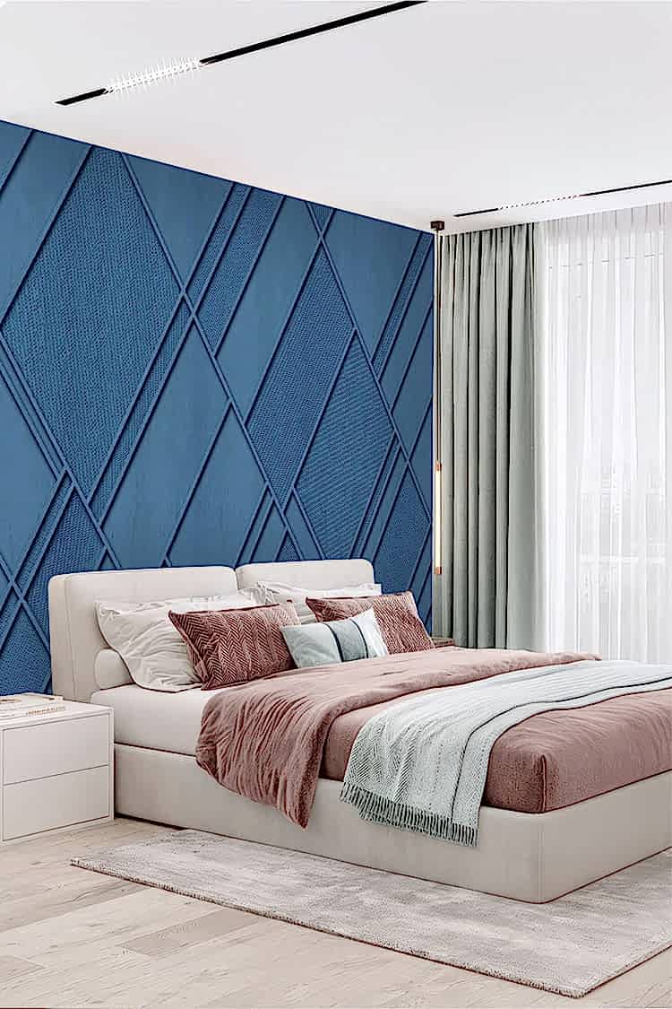 Mavi Geometrik Çıta Desenli Modern Duvar Kağıdı